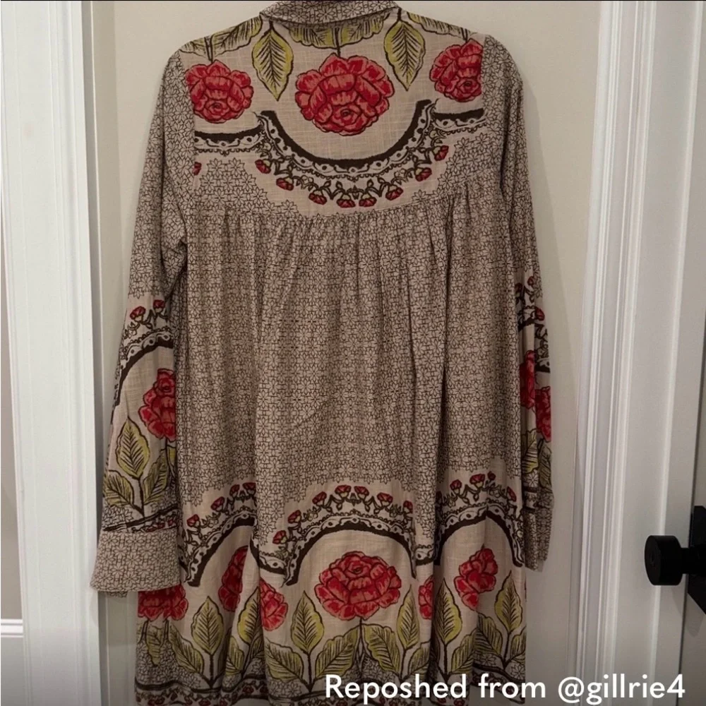 Free People Long Sleeve Dress with Red and Green Floral Pattern - Picture 6 of 6